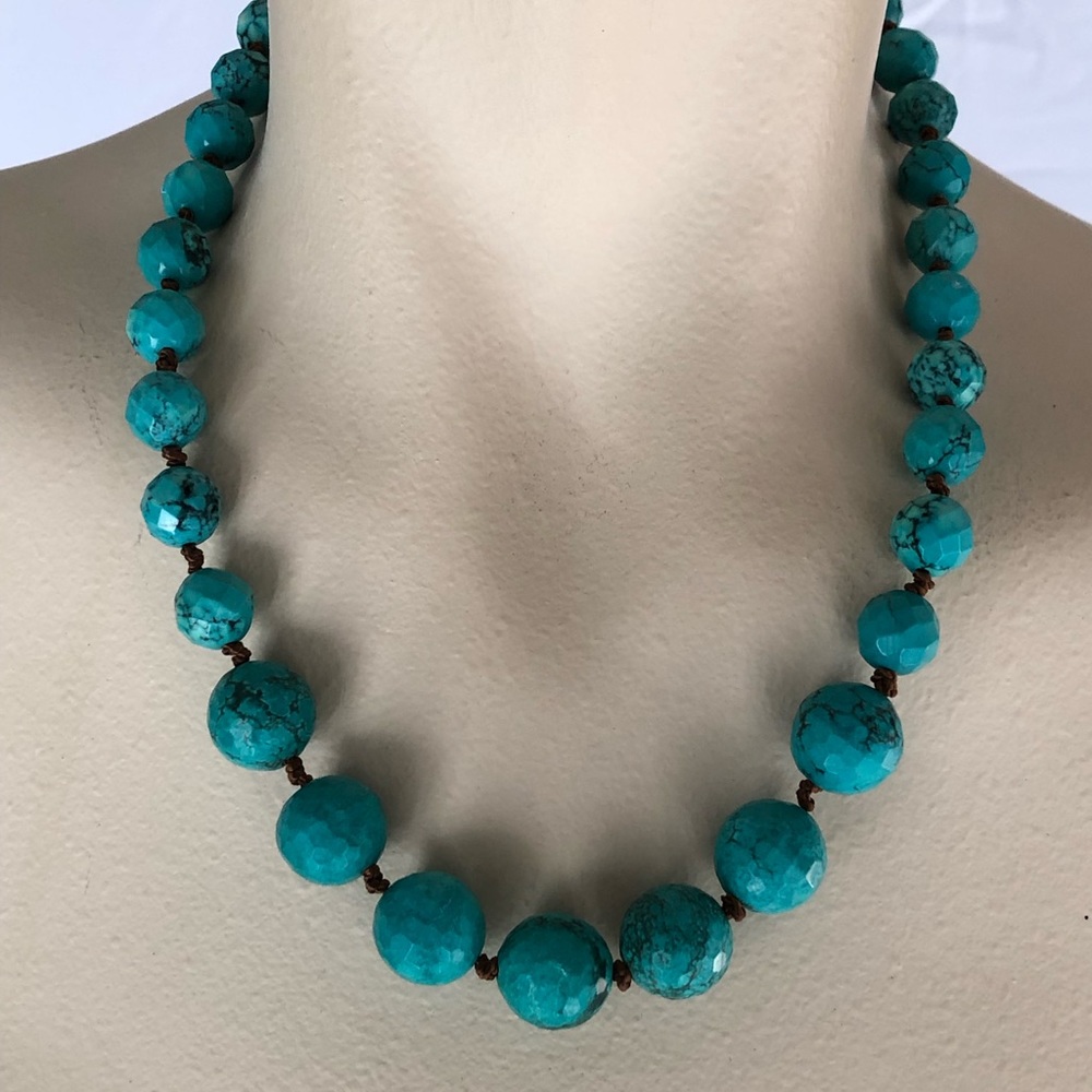 Graduated Knotted Turquoise Statement Necklace - image 1
